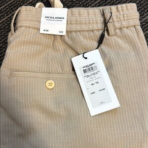 BNWT Jack & Jones Men's Tan Striped Pants. 36 x 32